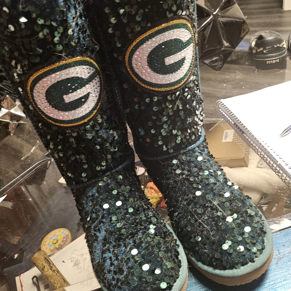 Sequin Boots with Green Logo